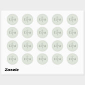 セージグリーンの手描きフラワーモノグラム ウェディング ラウンドシール (シート)