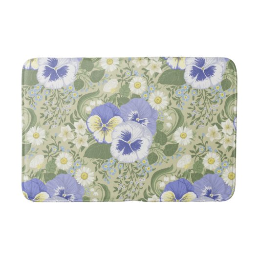 セージグリーンの春の庭の花 バスマット (正面)