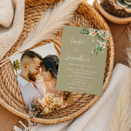 セージグリーンの春の花の写真の結婚式招待状 招待状