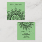 セージグリーンの曼荼羅のヨガのインストラクター スクエア名刺 (正面/裏面)