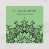セージグリーンの曼荼羅のヨガのインストラクター スクエア名刺 (正面)