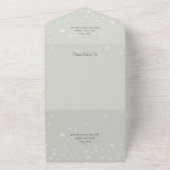 セージグリーンの松とホリーデイの雪景色 オールインワン招待状 (外側)