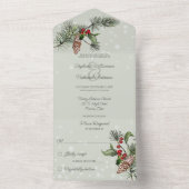 セージグリーンの松とホリーデイの雪景色 オールインワン招待状 (内側)