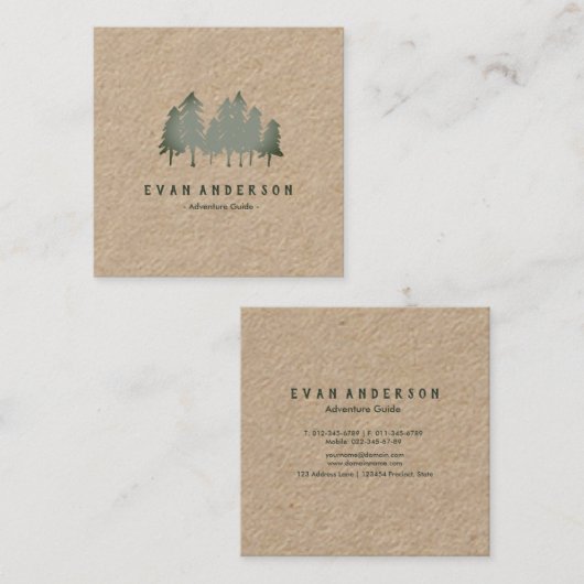 セージグリーンの松の木の森 スクエア名刺 (正面/裏面)