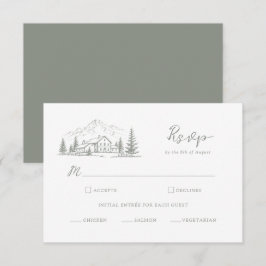 セージグリーンの森の結婚式RSVPカード エンクロージャーカード