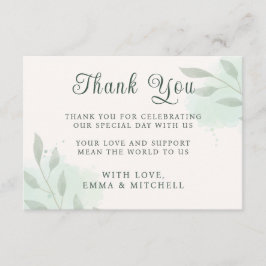 セージグリーンの植物が最小限に抑えられたナチュラルウェディング サンキューカード