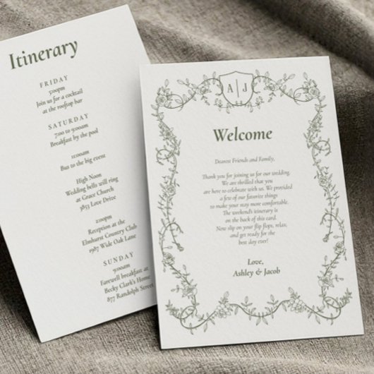 セージグリーンの植物の結婚式のご案内とプログラム プログラム