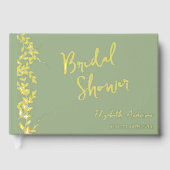 セージグリーンの植物の葉を使ったブライズシャワー ゲストブック (正面)