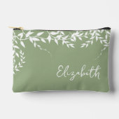 セージグリーンの植物の葉を使ったブライダルシャワー アクセサリーポーチ (正面)