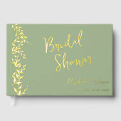 セージグリーンの植物の葉を使ったブライダルシャワー ゲストブック (正面)