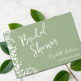 セージグリーンの植物の葉を使ったブライダルシャワー ゲストブック
