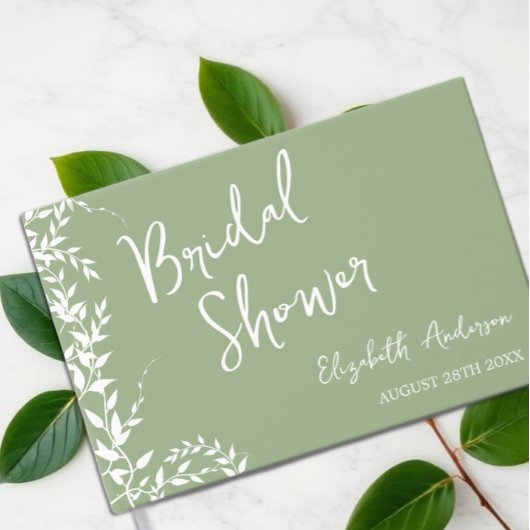 セージグリーンの植物の葉を使ったブライダルシャワー ゲストブック