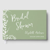 セージグリーンの植物の葉を使ったブライダルシャワー ゲストブック (正面)