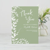 セージグリーンの植物の葉を使ったブライダルシャワー サンキューカード (スタンド正面)
