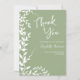 セージグリーンの植物の葉を使ったブライダルシャワー サンキューカード
