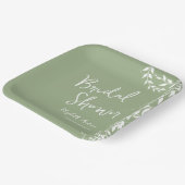 セージグリーンの植物の葉を使ったブライダルシャワー ペーパープレート (傾斜あり)