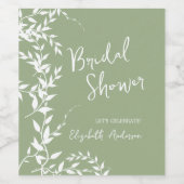 セージグリーンの植物の葉を使ったブライダルシャワー ワインラベル (シングルラベル)