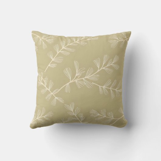セージグリーンの植物パターン クリーム色の手描き葉 クッション (裏面)