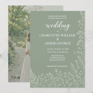 セージグリーンの植物写真の結婚式招待状 招待状