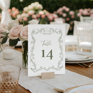 セージグリーンの植物学的な結婚式のつる性ローズガーデン テーブルナンバー