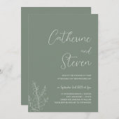 セージグリーンの植物的なミニマルなウェディング招待状 招待状 (正面/裏面)