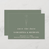 セージグリーンの植物 フラワー セーブデート エッセンシャル 招待状 (正面/裏面)