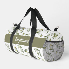 セージグリーンの水彩オリーブのモノグラム ダッフルバッグ