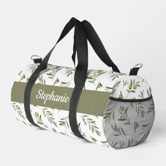 セージグリーンの水彩オリーブのモノグラム ダッフルバッグ (右コーナー)