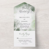 セージグリーンの水彩ゴールドスプラッシュウェディング オールインワン招待状 (内側)