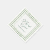 セージグリーンの水彩ストライプのサンキュー スタンダードカクテルナプキン (角)