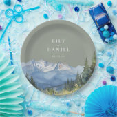 セージグリーンの水彩山の野生の花の結婚式 ペーパープレート (パーティー)