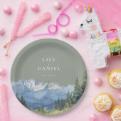 セージグリーンの水彩山の野生の花の結婚式 ペーパープレート (パーティー)