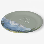セージグリーンの水彩山の野生の花の結婚式 ペーパープレート (アングル)