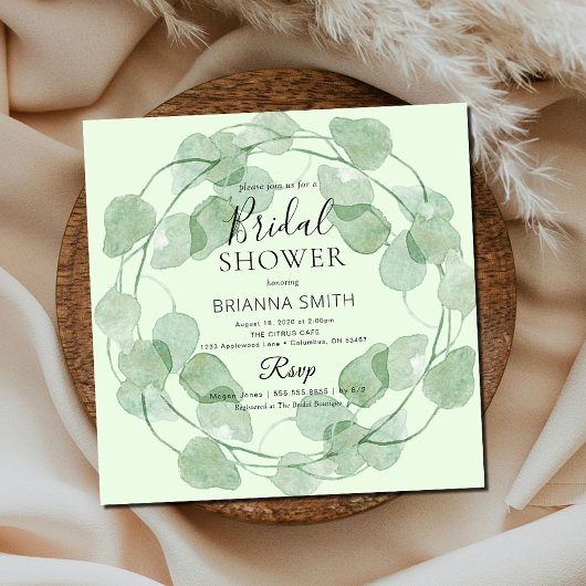 セージグリーンの水彩画のグリーンウェディングシャワー 招待状