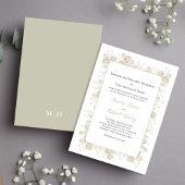 セージグリーンの水彩画の葉のウェディング  招待状