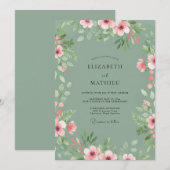セージグリーンの牧歌的な春の結婚式 招待状 (正面/裏面)