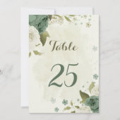 セージグリーンの白い花のテーブルナンバーカード 招待状 (正面)