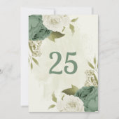 セージグリーンの白い花のテーブルナンバーカード 招待状 (正面)
