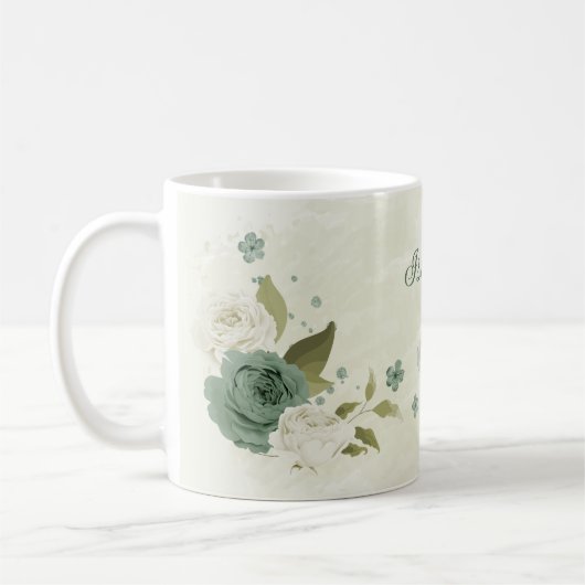 セージグリーンの白い花 コーヒーマグカップ (左)