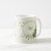 セージグリーンの白い花 コーヒーマグカップ (正面右)
