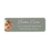 セージグリーンの秋の花柄 ウェディング リターンアドレス ラベル (正面)