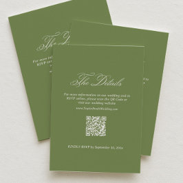 セージグリーンの結婚式の詳細 RSVP QRコード エンクロージャーカード