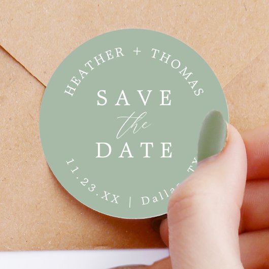 セージグリーンの結婚式 Save The Date 封筒 ラウンドシール
