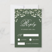 セージグリーンの結婚式RSVPカードに描かれたカスミソウ カード (正面)
