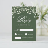 セージグリーンの結婚式RSVPカードに描かれたカスミソウ カード (スタンド正面)