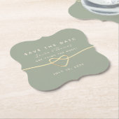 セージグリーンの結婚式Save The Date 招待状 ペーパーコースター (アングル)