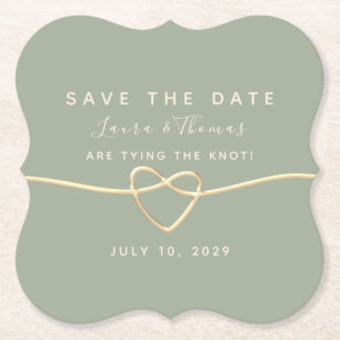 セージグリーンの結婚式Save The Date 招待状 ペーパーコースター