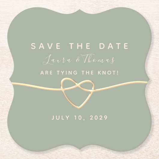 セージグリーンの結婚式Save The Date 招待状 ペーパーコースター (正面)
