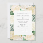 セージグリーンの花とクリーム色のバラのウェディングフラワー 招待状 (正面)