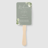 セージグリーンの花と緑のウェディングプログラム ハンドファン (正面)